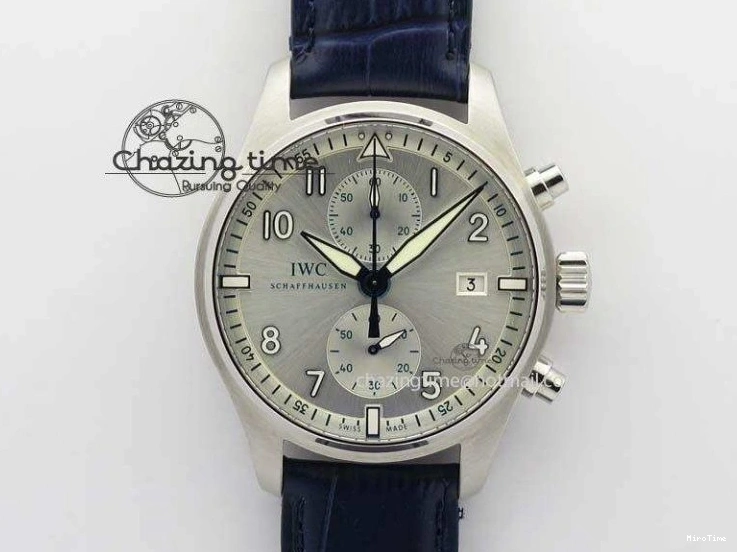 MIROTIME 0409 Pilot Chrono SS IW387809 ZF 1:1 Best Edition Silver Dial Blue Numbers On Blue Leather Strap A Lightweight 7263